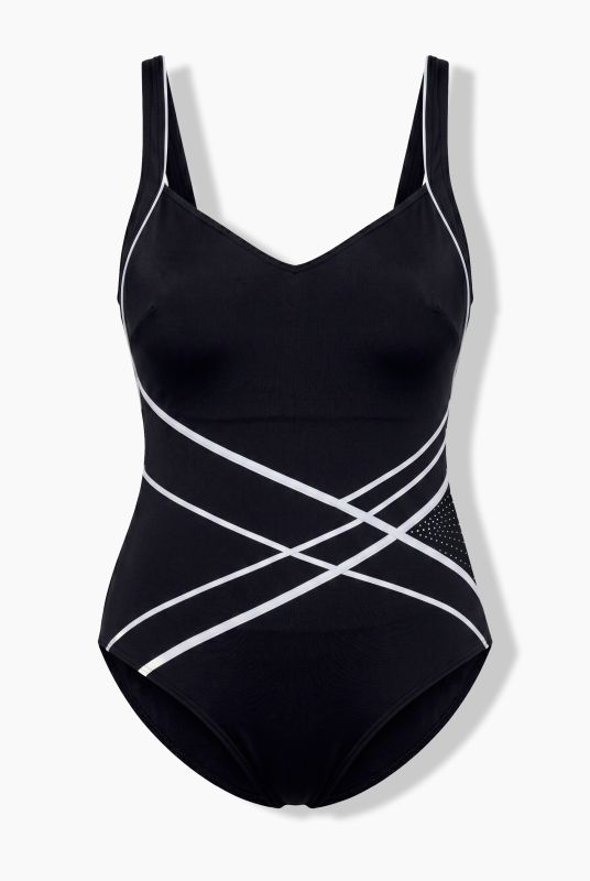 Contrast Color Piping One Piece Swimsuit