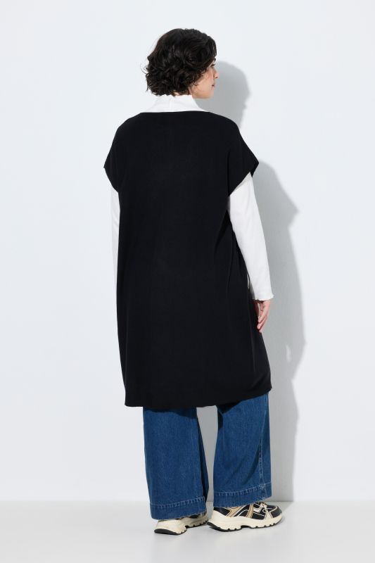 Long Split Front Cap Sleeve Sweater Vest