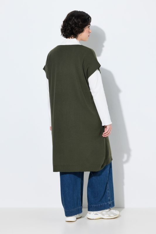 Long Split Front Cap Sleeve Sweater Vest