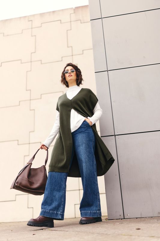 Long Split Front Cap Sleeve Sweater Vest