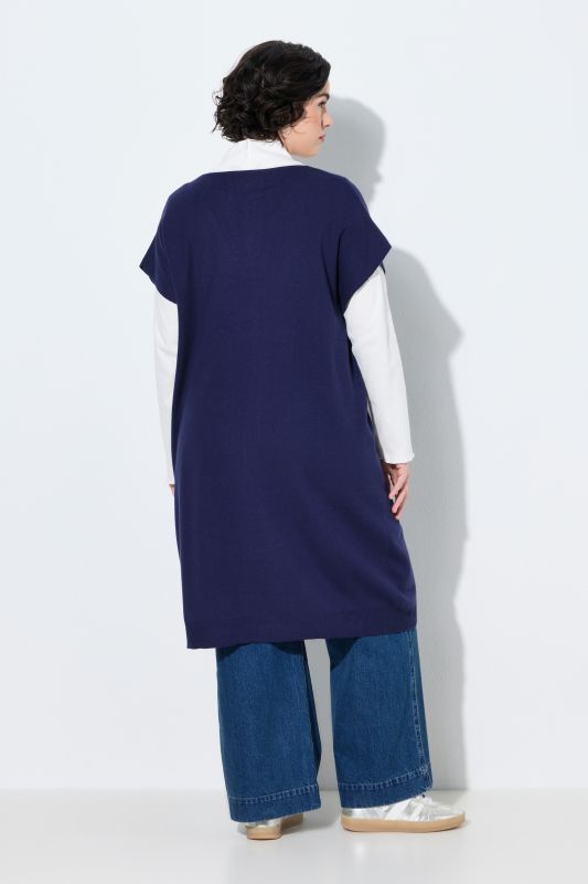 Long Split Front Cap Sleeve Sweater Vest