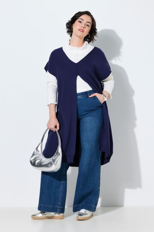 Long Split Front Cap Sleeve Sweater Vest