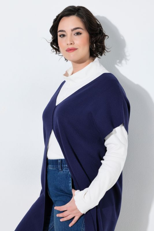 Long Split Front Cap Sleeve Sweater Vest