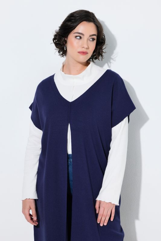 Long Split Front Cap Sleeve Sweater Vest