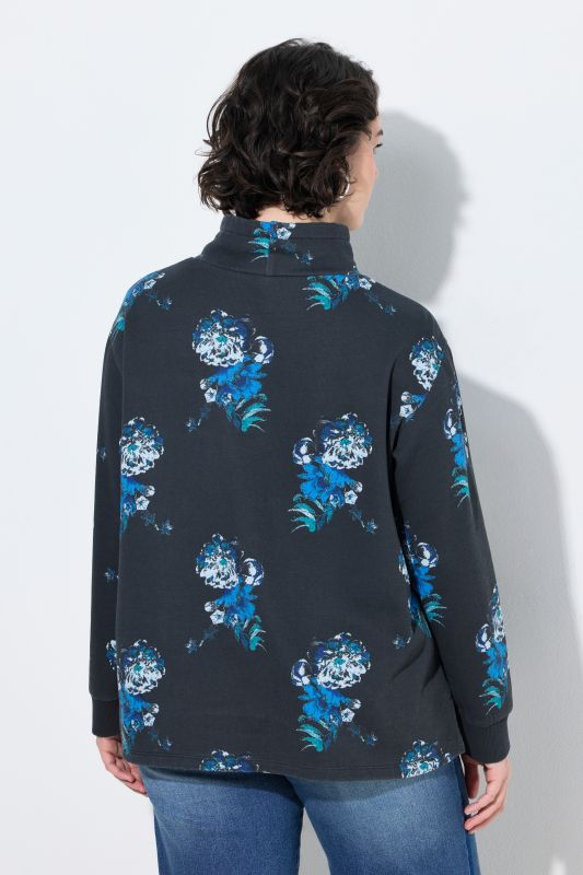 Floral Print Wide Collared Sweatshirt