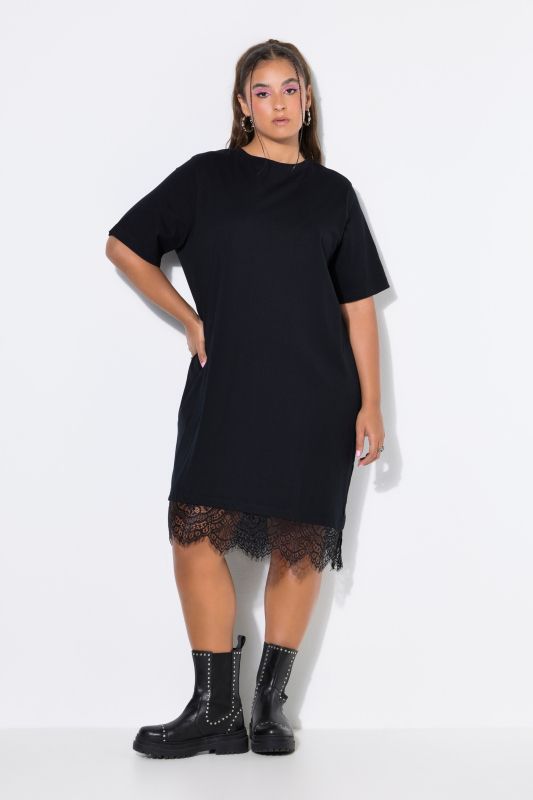 Asymmetric Lace-Trimmed Short Sleeve T-Shirt Dress