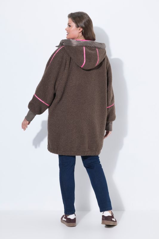 Neon Trim Long Plush Teddy Fleece Jacket