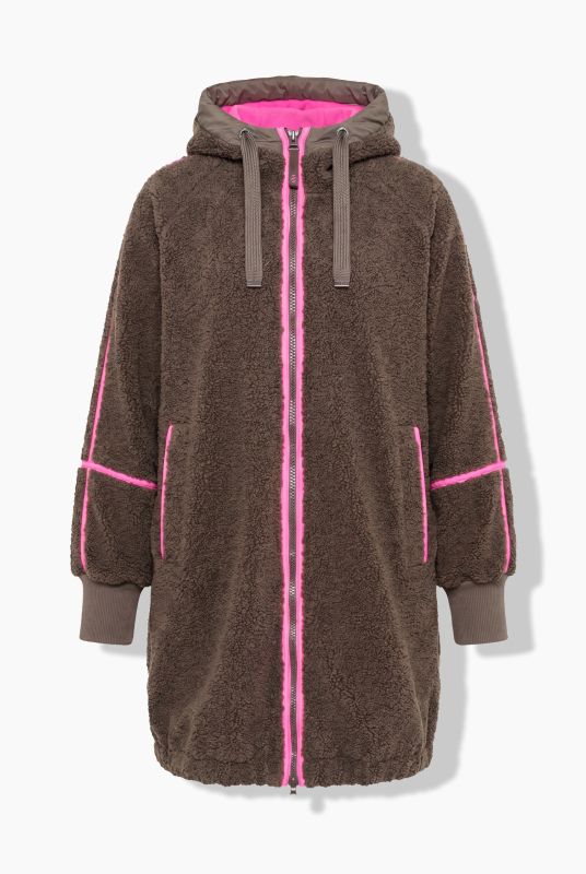 Neon Trim Long Plush Teddy Fleece Jacket
