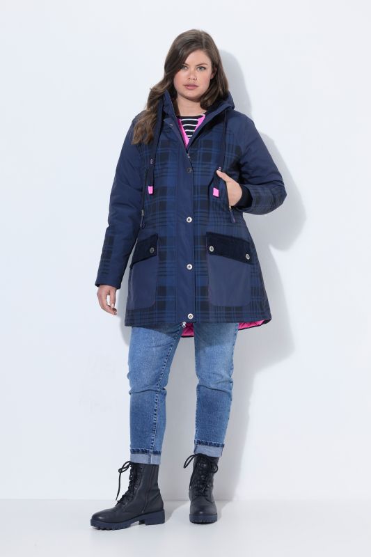 Plaid Triple Function Corduroy Detail Coat