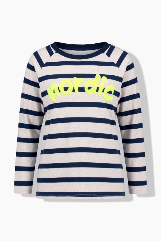 Nordic Lettering Striped Raglan Sleeve Sweatshirt