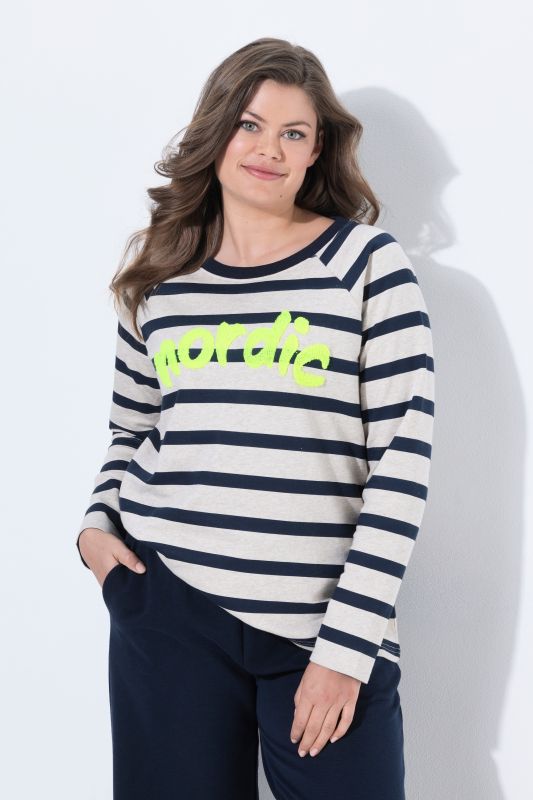 Nordic Lettering Striped Raglan Sleeve Sweatshirt