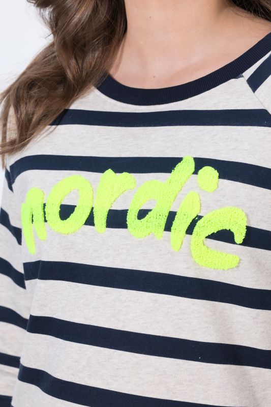 Nordic Lettering Striped Raglan Sleeve Sweatshirt