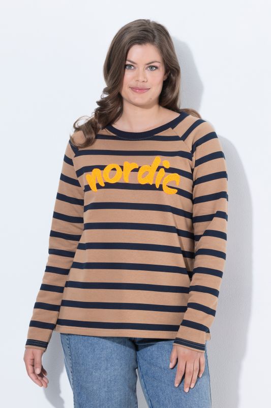 Nordic Lettering Striped Raglan Sleeve Sweatshirt