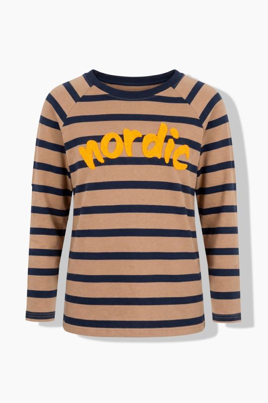 Nordic Lettering Striped Raglan Sleeve Sweatshirt