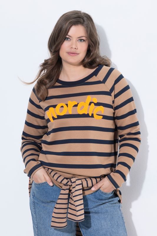 Nordic Lettering Striped Raglan Sleeve Sweatshirt