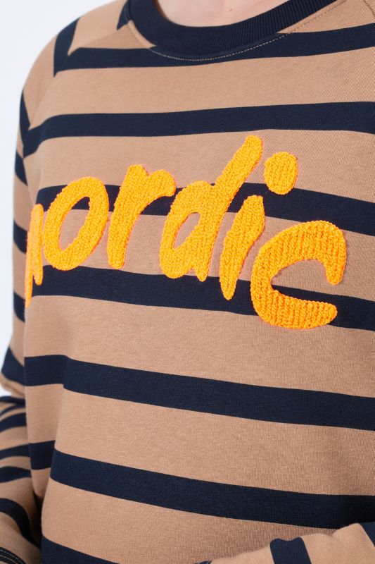 Nordic Lettering Striped Raglan Sleeve Sweatshirt