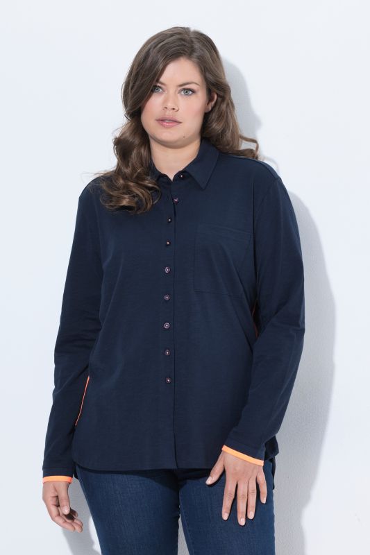 Color Pop Lettering Long Sleeve Button-Down Blouse