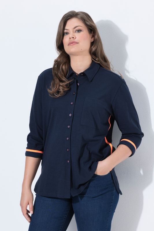 Color Pop Lettering Long Sleeve Button-Down Blouse