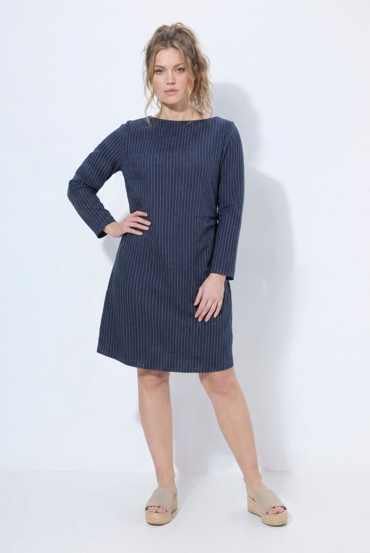 Eco Cotton Pinstripe Boat Neck Sweatshirt Dress