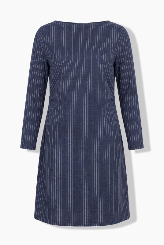 Eco Cotton Pinstripe Boat Neck Sweatshirt Dress
