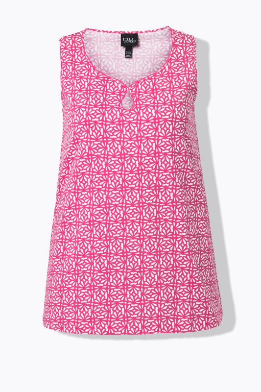 Floral Tile Print Keyhole Cutout Tank Top