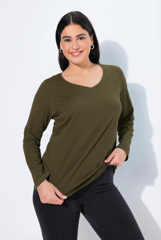 V-Neck Long Sleeves Slim Fit Cotton Knit Tee