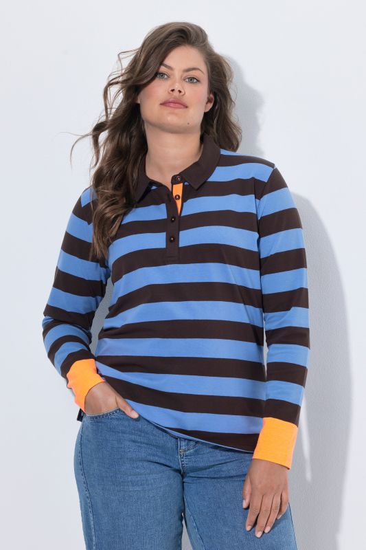 Striped Long Sleeve Contrast Color Polo