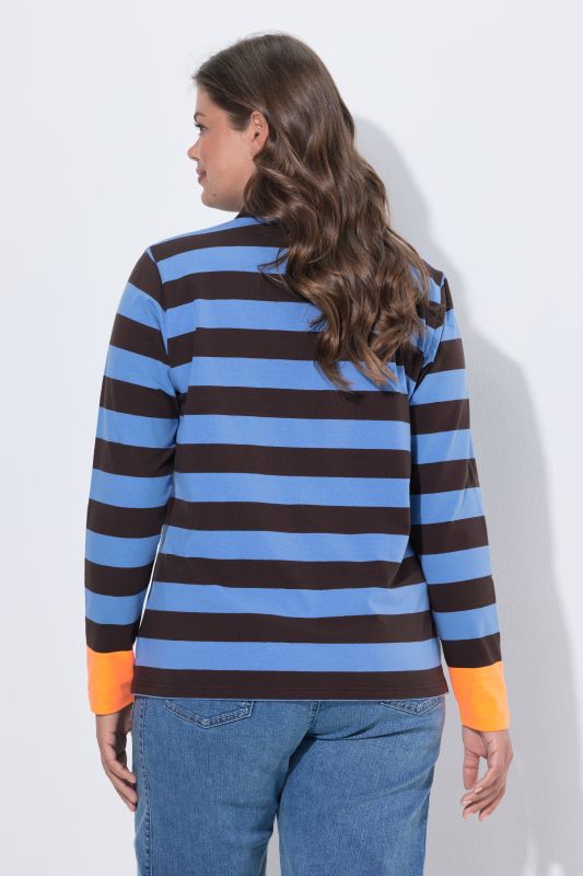 Striped Long Sleeve Contrast Color Polo