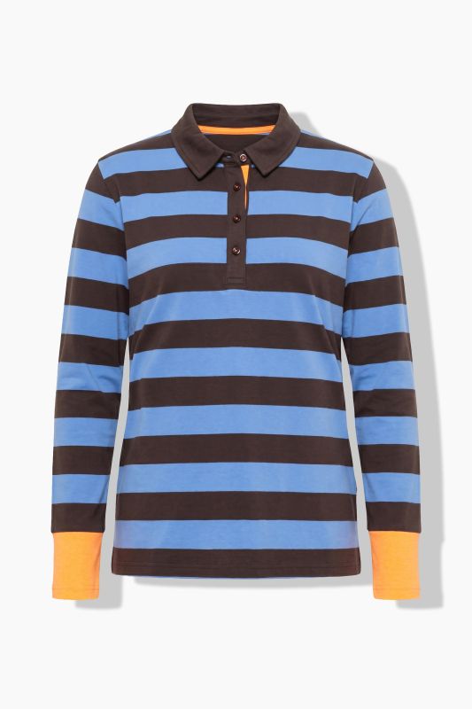 Striped Long Sleeve Contrast Color Polo