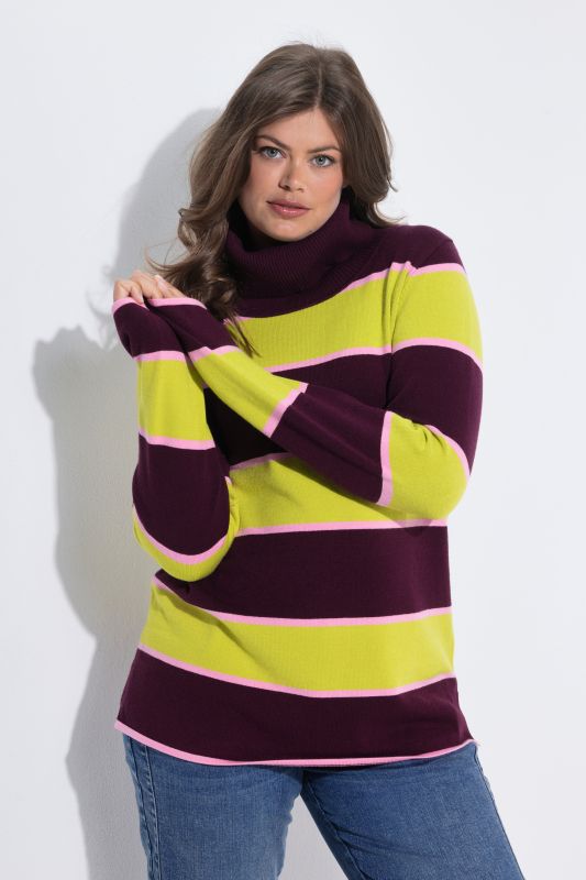 Striped Knit Turtleneck Sweater