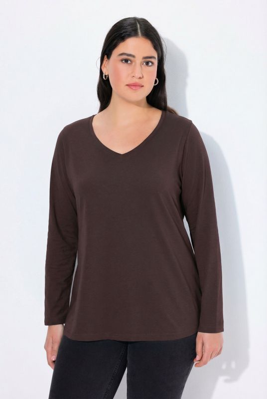 V-Neck Long Sleeves Slim Fit Cotton Knit Tee