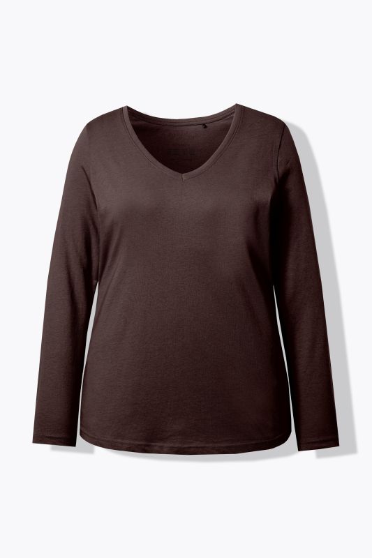 V-Neck Long Sleeves Slim Fit Cotton Knit Tee