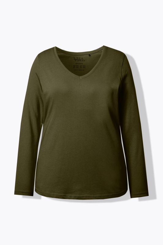 V-Neck Long Sleeves Slim Fit Cotton Knit Tee