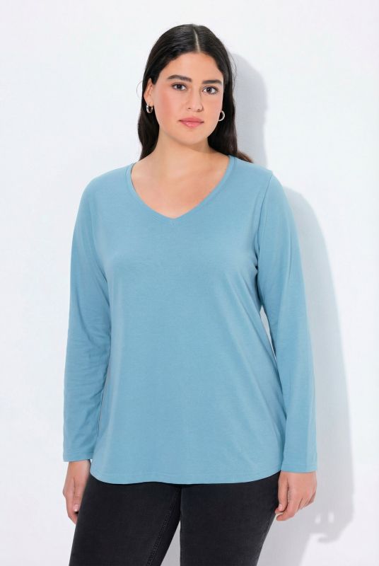 V-Neck Long Sleeves Slim Fit Cotton Knit Tee