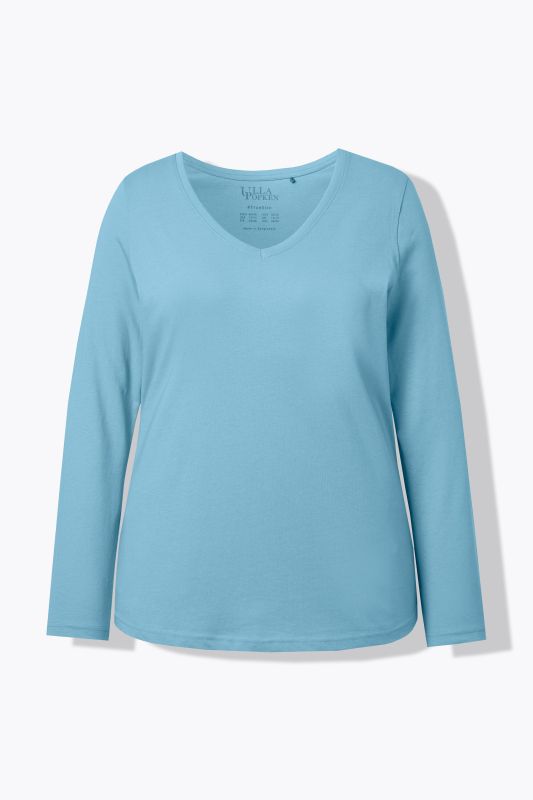V-Neck Long Sleeves Slim Fit Cotton Knit Tee