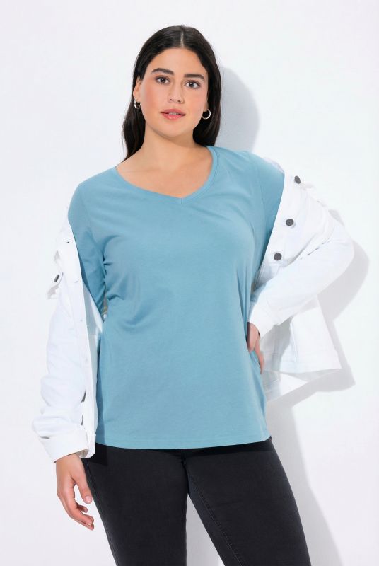 V-Neck Long Sleeves Slim Fit Cotton Knit Tee