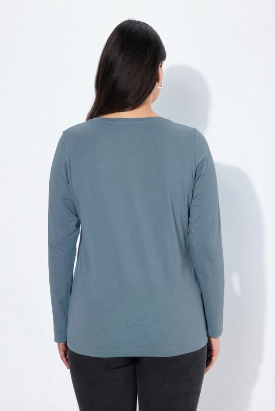 V-Neck Long Sleeves Slim Fit Cotton Knit Tee