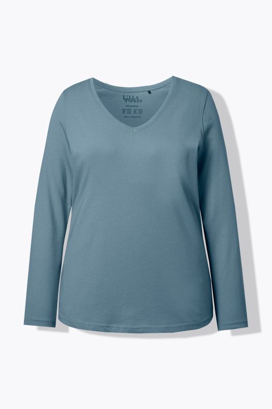 V-Neck Long Sleeves Slim Fit Cotton Knit Tee
