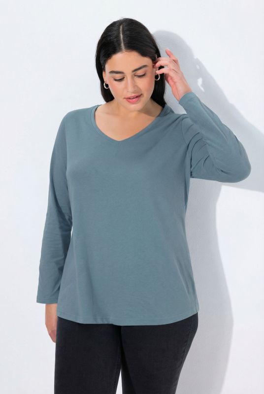 V-Neck Long Sleeves Slim Fit Cotton Knit Tee