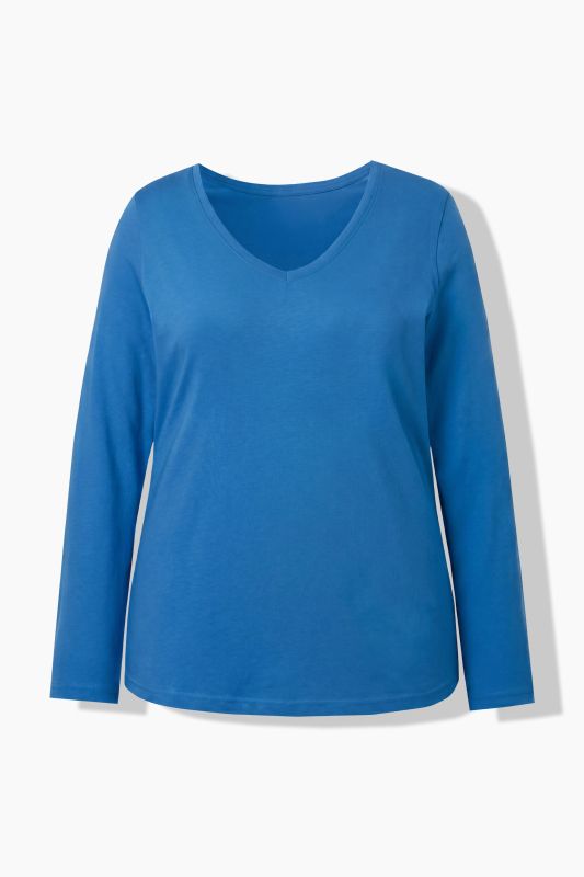 V-Neck Long Sleeves Slim Fit Cotton Knit Tee