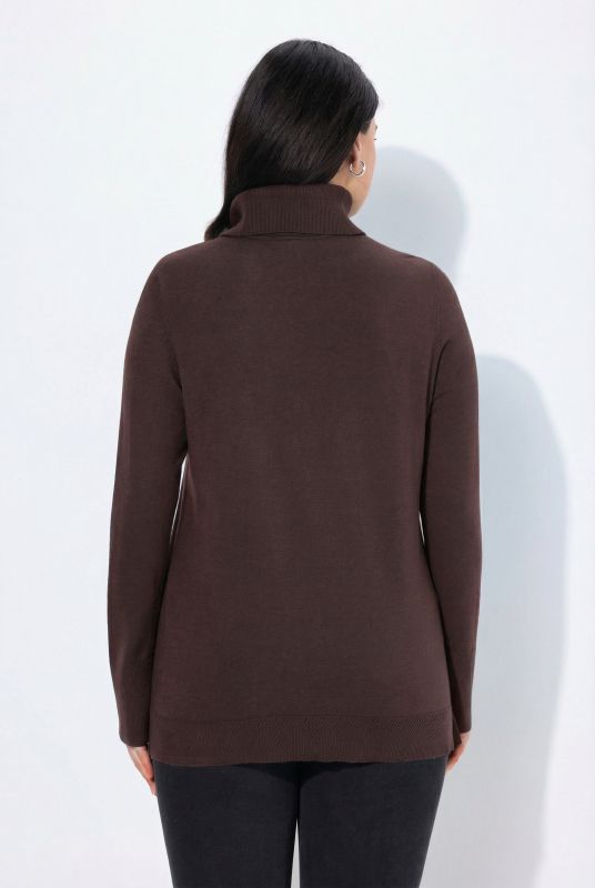 Turtleneck Ribbed Trim Long Sleeve Sweater