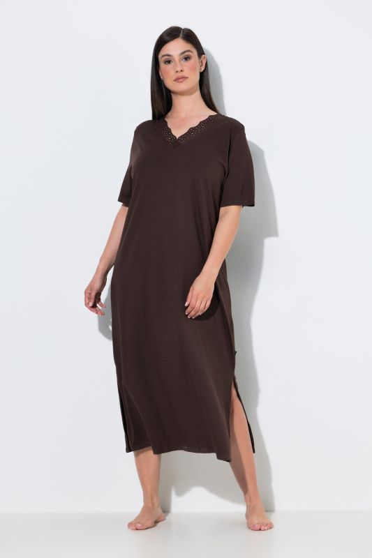 Eyelet Trim V-Neck Super Soft Cotton Blend Nightgown