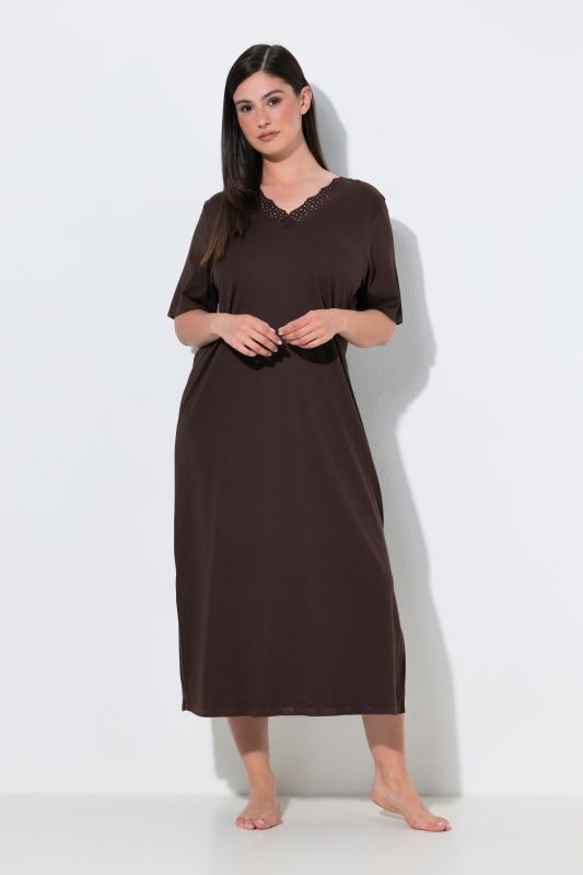 Eyelet Trim V-Neck Super Soft Cotton Blend Nightgown