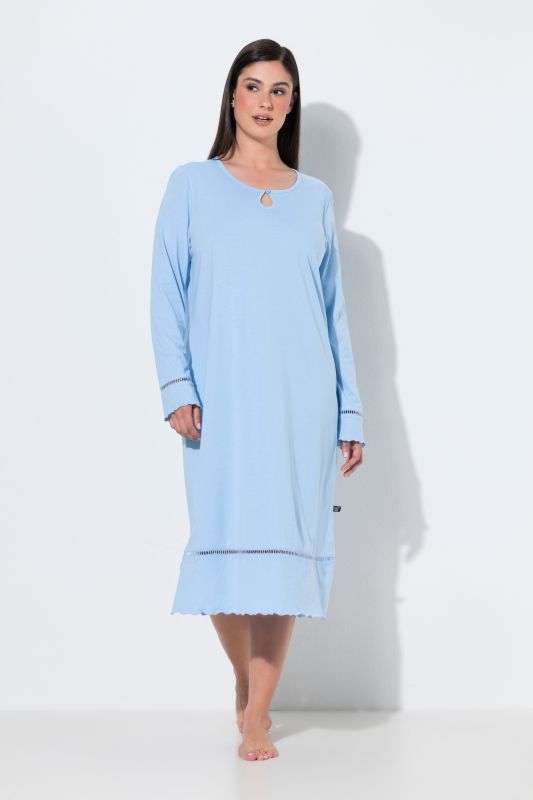 Ladder Lace Trim Lettuce Edge Cotton Knit Nightgown