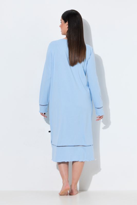 Ladder Lace Trim Lettuce Edge Cotton Knit Nightgown