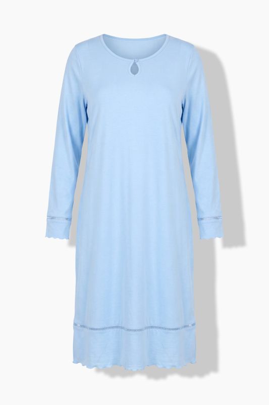 Ladder Lace Trim Lettuce Edge Cotton Knit Nightgown