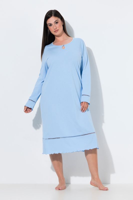 Ladder Lace Trim Lettuce Edge Cotton Knit Nightgown