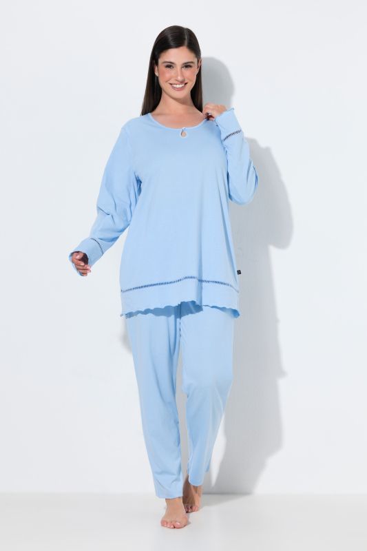 Ladder Lace Trim Lettuce Edge Cotton Knit Pajama Set