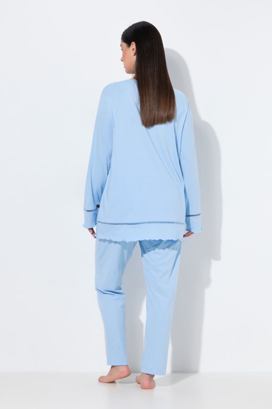 Ladder Lace Trim Lettuce Edge Cotton Knit Pajama Set