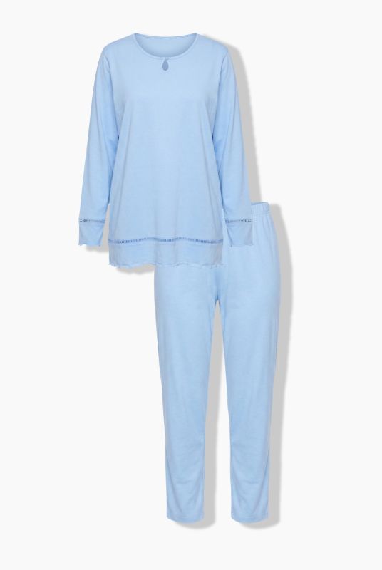 Ladder Lace Trim Lettuce Edge Cotton Knit Pajama Set